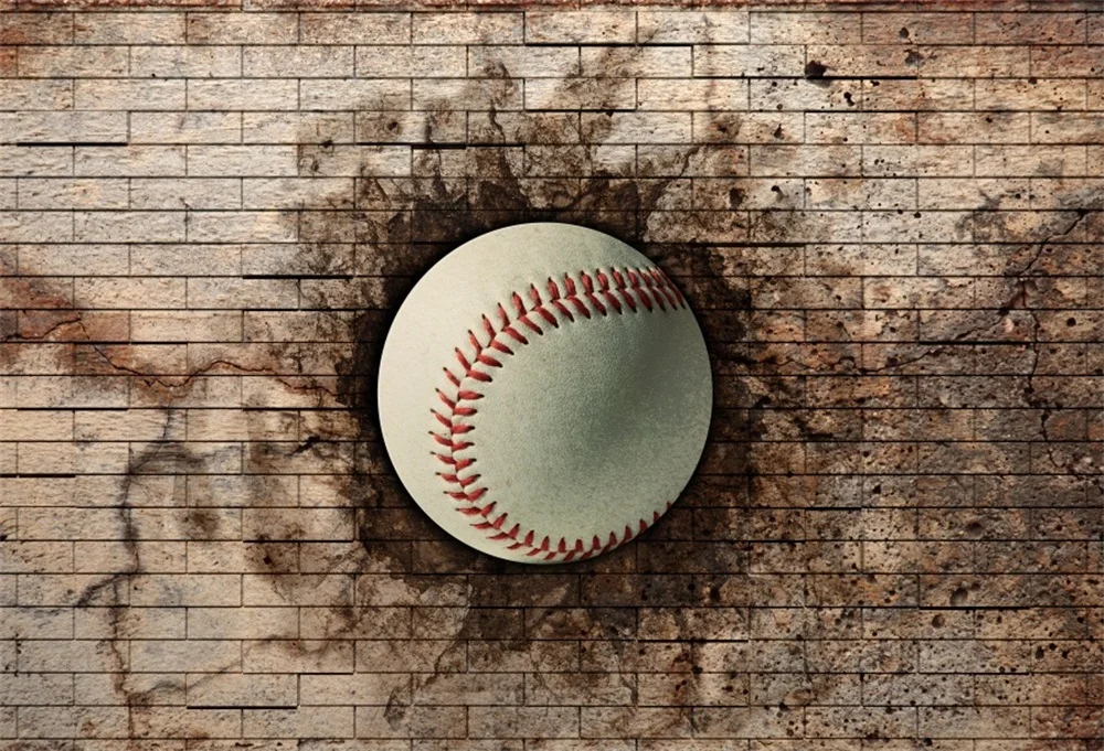 Laeacco 3D Baseball Broke Brick Wall Sport Portrait Photographic