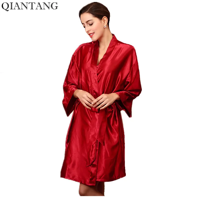 Новые красные женские из искусственного шелка кимоно халат юката Ночная рубашка Модные женские пижамы Pijama Mujer один размер Y8850