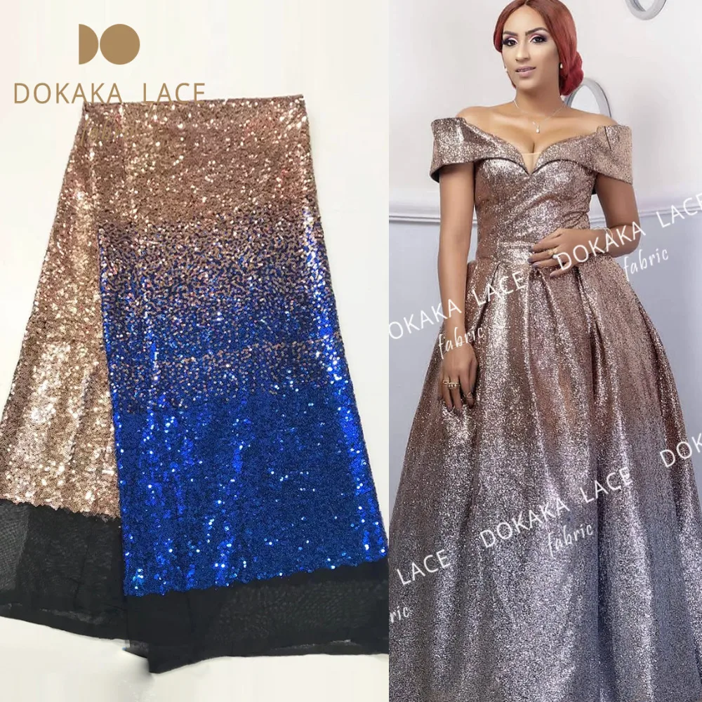 

Gradient Color Sequined Design African Net Lace Fabric 2018 High Quality Sequins Laces Material For Wedding Party Dress Fabrics