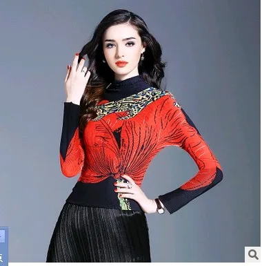 FREE SHIPPING fashion fold long-sleeved new sexy T-shirt women print Slim T-shirt IN STOCK