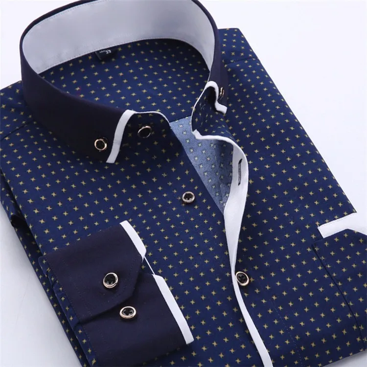 Большой Размеры 4XL Для мужчин платье рубашка 2016 новое поступление с длинным рукавом Slim Fit Button Down Collar Высокое качество печатных Бизнес