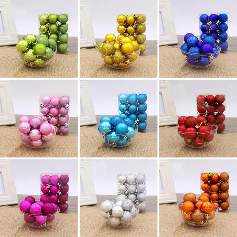 

24Pcs/Lot Colorful Glitter Christmas Balls Natal Ornaments Christmas Tree Decor Balls Xmas Hanging 2018 Navidad Decorations Gift