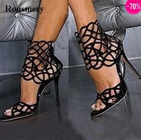 Women New Fashion Black Suede Leather Cut-out Ankle Wrap High Heel Sandals Super High Gladiator Sandals Dress Shoes цена Women New Fashion Black Suede Leather Cut-out Ankle Wrap High Heel Sandals Super High Gladiator Sandals Dress Shoes цены онлайн