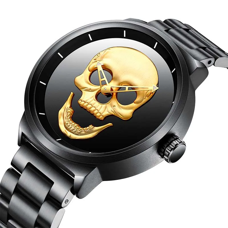 Mens Quartz Watch Punk Skull Unique Fashion 3D Waterproof Luxury Men Watches Stainless Steel Sports Clock Relogio Masculino