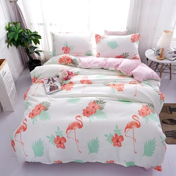 

3D Bedding Sets Blue Flamingo Cartoon Duvet Cover Sets White Pink Flower New Fashion Bed Sheets Single Queen Sizes Kid or Boys