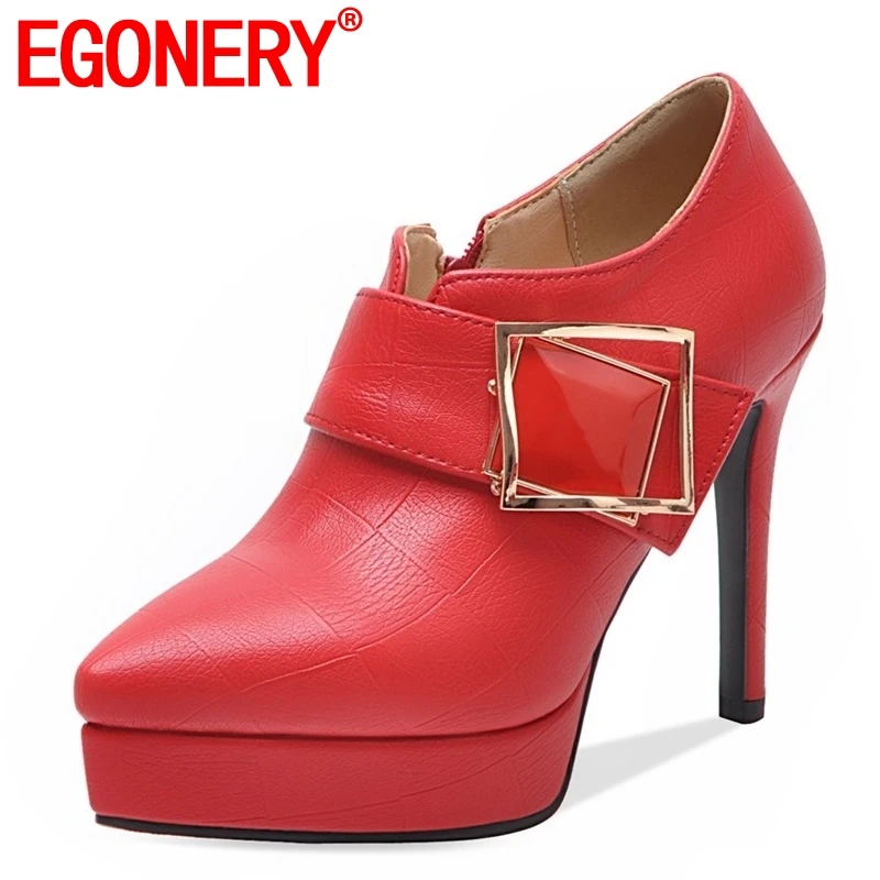 

EGONERY shoes women 2019 spring new fashion sexy super high thin heels platform women pumps pointed toe zip outside party shoes