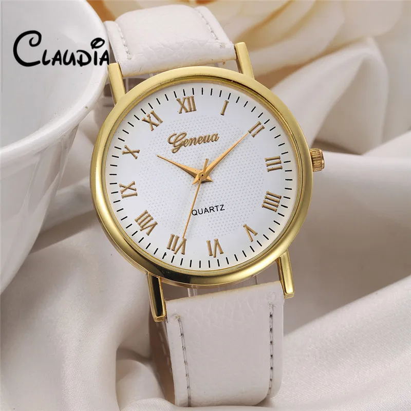Hot sale FreeShipping CLAUDIA Geneva Fashion Unisex Leisure Dial Leather Band Analog Quartz Wrist font b