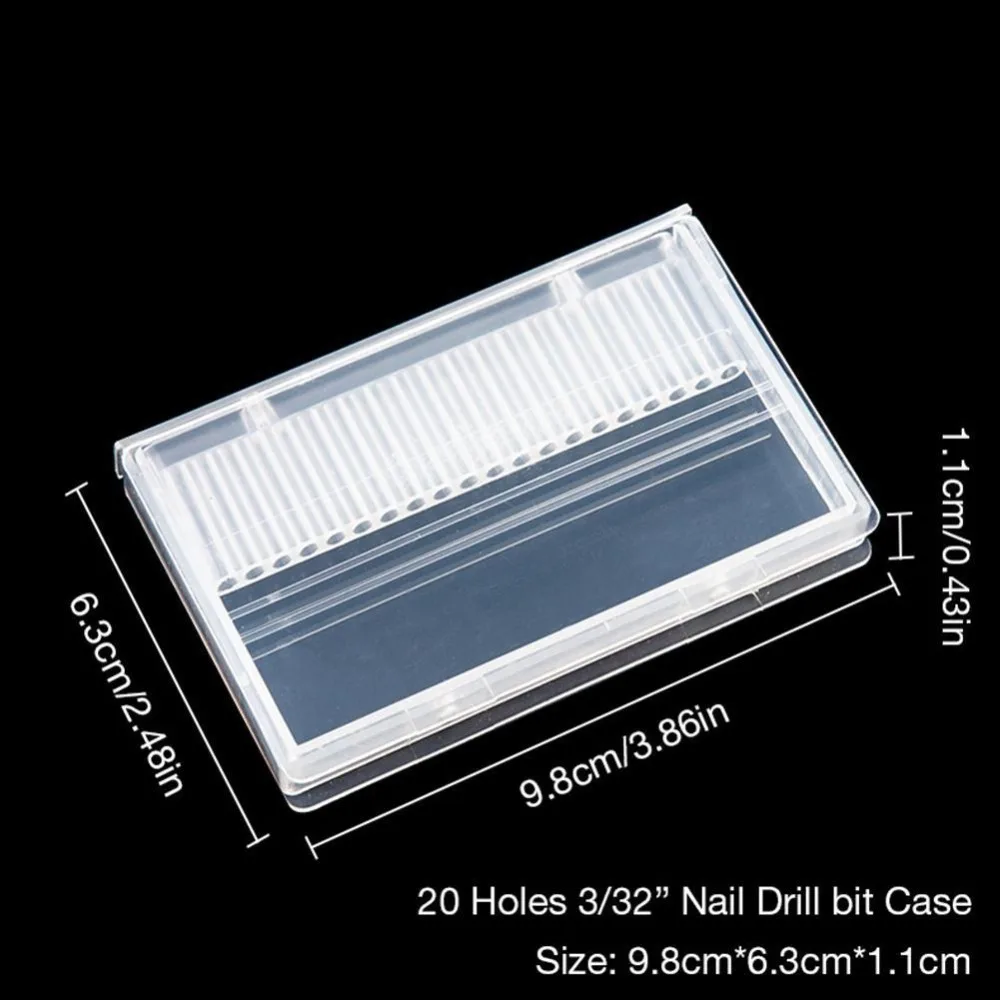 Прозрачный пластиковый ящик для хранения сверл для ногтей, подставка, 20 слотов, 14 слотов, чехол-органайзер, контейнер, профессиональные инструменты для маникюра
