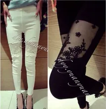 plus size sexy legging women summer style 2016 bermuda feminina stitch black white lace pants female A0837