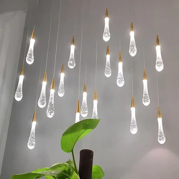 

Minimalist loft crystal pendant light LED water drop scandinavian metal hanging lamp nordic art and creative restaurant light