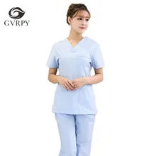 Костюм больничной медсестры с коротким рукавом Scurbs медицинская униформа для женщин салон красоты Рабочая одежда с v-образным вырезом костюм медика наборы Топы+ брюки