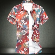 Большие размеры цветок рубашка Джерси хлопчатобумажная рубашка с коротким рукавом 9 метров 3722P50 черной подошве