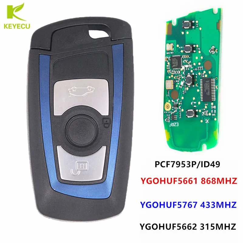 Синий дистанционный брелок KEYECU 315 МГц YGOHUF5662 434 HUF5767 868 HUF5661 для 2009-2016 BMW 5 7 F Series FEM / BDC
