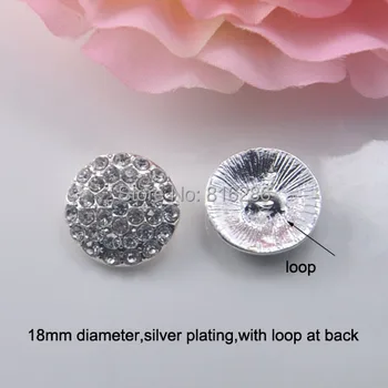 

(J0144-18mm) metal rhinestone button with loop,silver plating,100pcs/lot