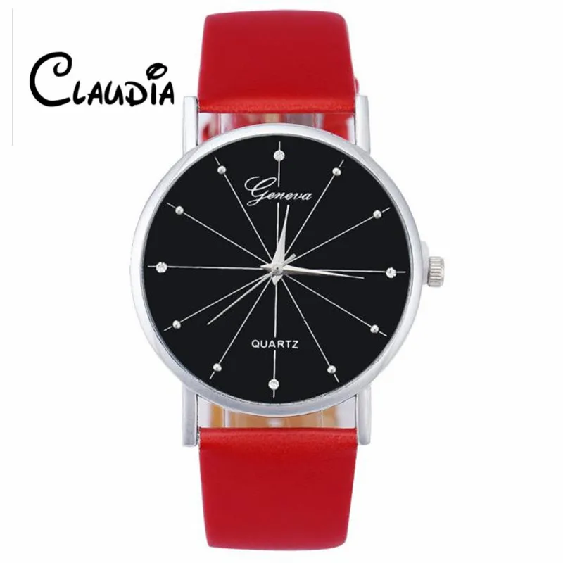 

2016 CLAUDIA New Arrival 5Colors Fashion Women Quartz Dial Leather Analog Wrist Watch Round Case Watch Free Shipping Reloj Mujer