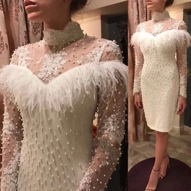 Vestidos De Fiesta De Noche банкетные элегантные женские вечерние платья с жемчугом и бусинами, сексуальное белое кружевное платье с высоким воротом - Цвет: white