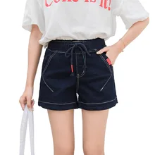 Модные женские джинсы больших размеров летние резинка на талии джинсовые шорты облегающие тонкие эластичные шорты 6623