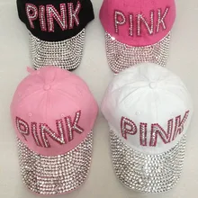 Новинка Розничная бриллиант точка розового цвета из хлопка с буквенным принтом джинсовые розовые кепки для женщин бейсболка со стразами в форме Кепки из шляпок для девочек со стразами и принтом