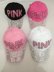 2016 Новинка Розничная бриллиант точка розового цвета из хлопка с буквенным принтом джинсовые розовые кепки для женщин бейсболка со
