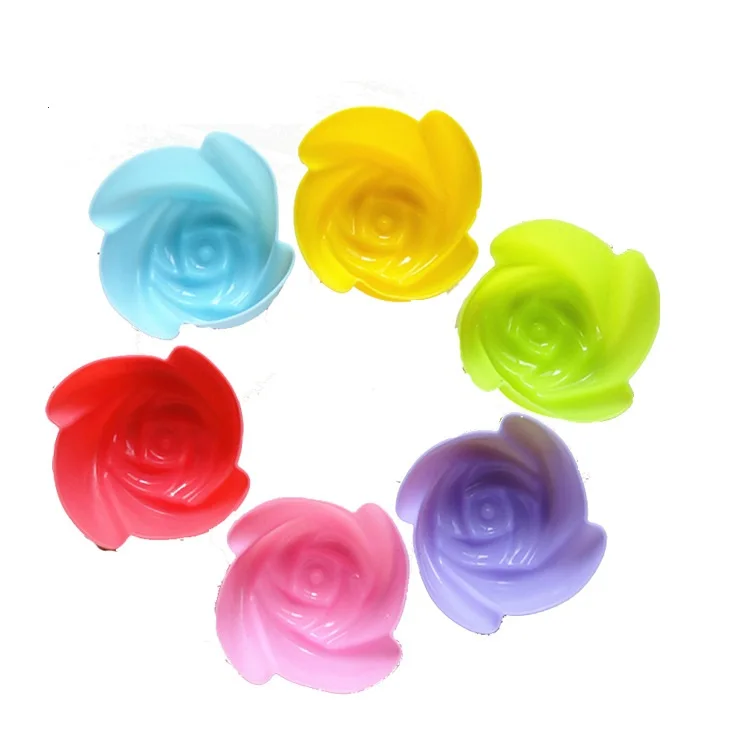 

6pcs 6color 7cm large Rose flowers cupcake Silicone Muffin Cup Cake Bakeware Tool Baking Pastry Kitchen Gadgets A014
