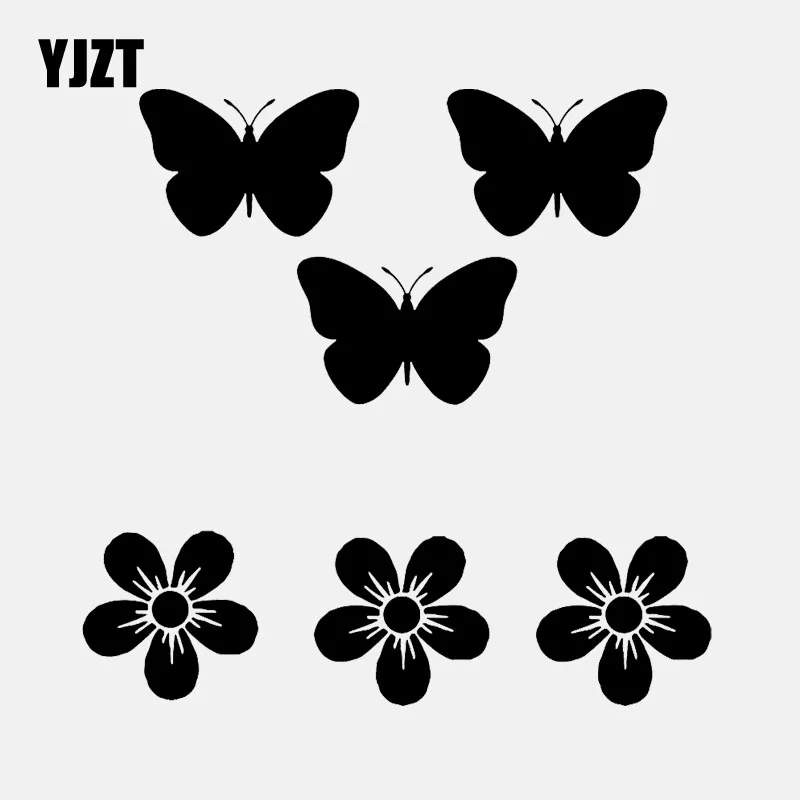 

YJZT 15.8CM*15.5CM Car Sticker Inspirational Butterflies Flowers Vinyl Decor Decal Black/Silver C24-0344