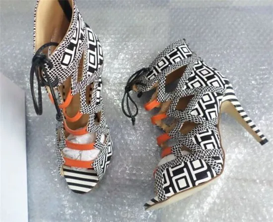 Hot Brand Grid Open Toe High Heels Gladiator Sandals Women Pumps Lace Up Cut Out Summer Ankle Boots Shoes Woman Sandalias Mujer (5)