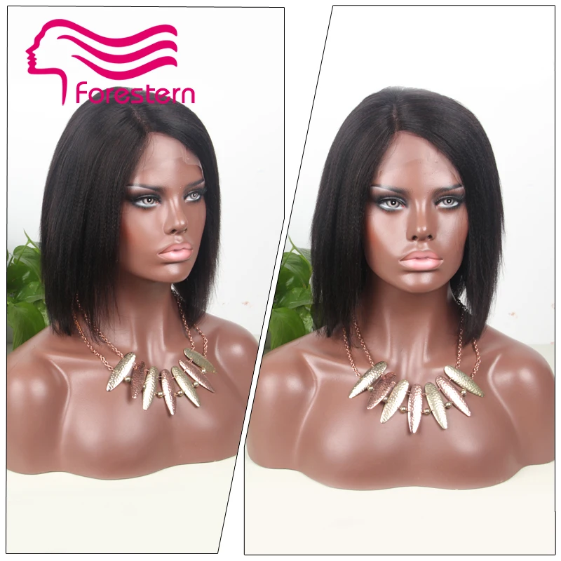 

100% Virgin Brazilian Human Hair Short Bob Yaki Straight Full Lace Wigs With Baby Hair Light Yaki Lace Front Wig For Black Woman
