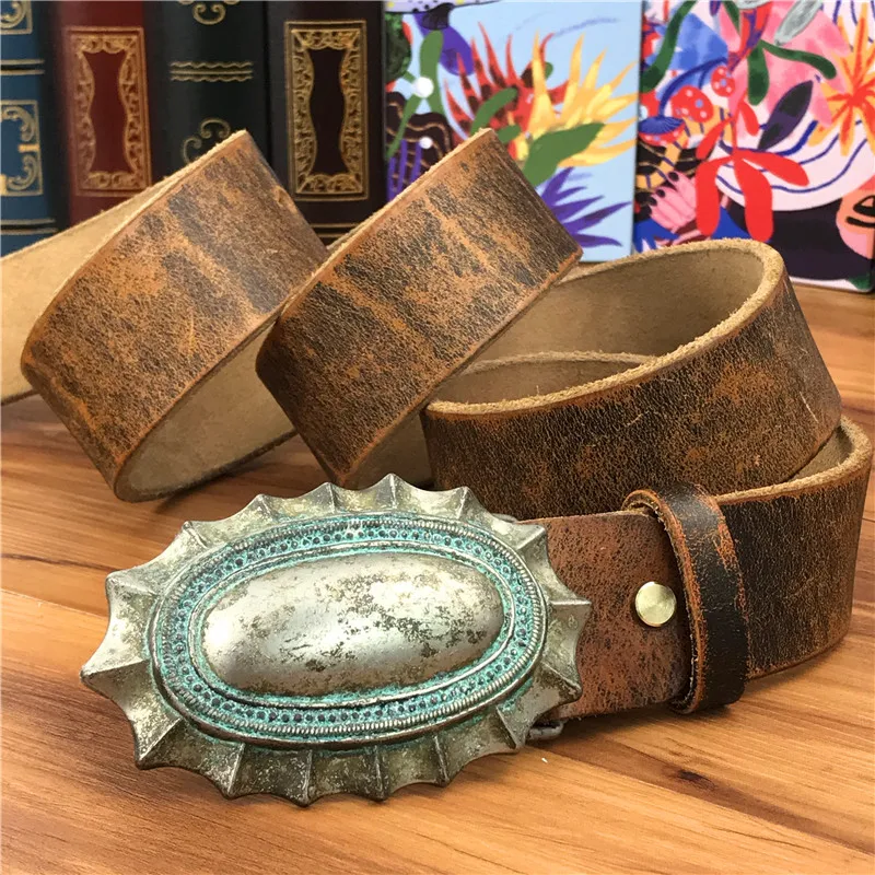 

Vintage Belt Buckle Men's Belt Thick Cowboy Leather Belt Ceinture Homme Jeans Men Belt Waist Wide Riem Male Strap MBT0037