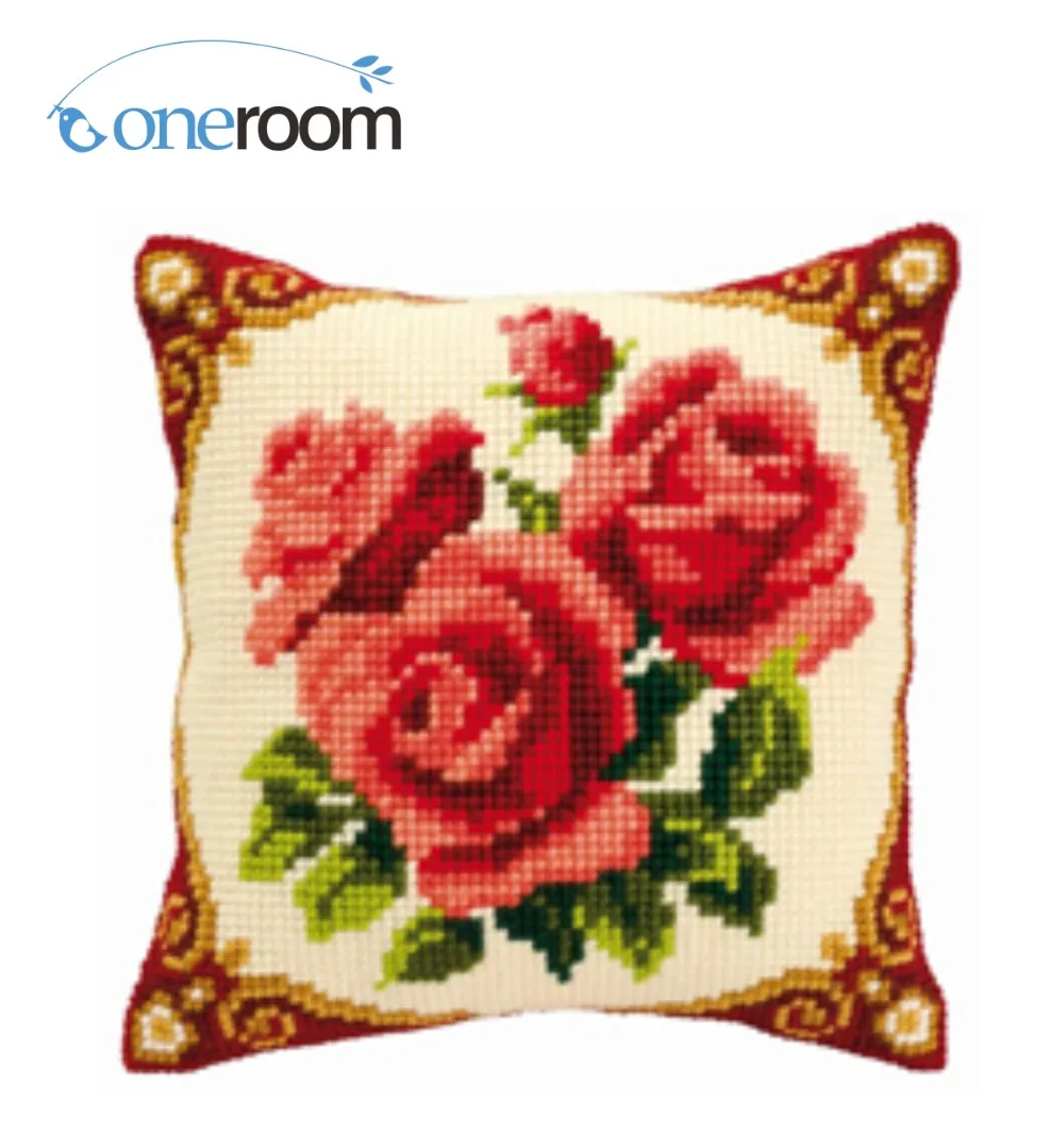 CX0106 Red Roses 02 Acrylic Yarn Embroidery Pillow Tapestry Cushion Front Cross Stitch Pillowcase DIY needlework | Дом и сад