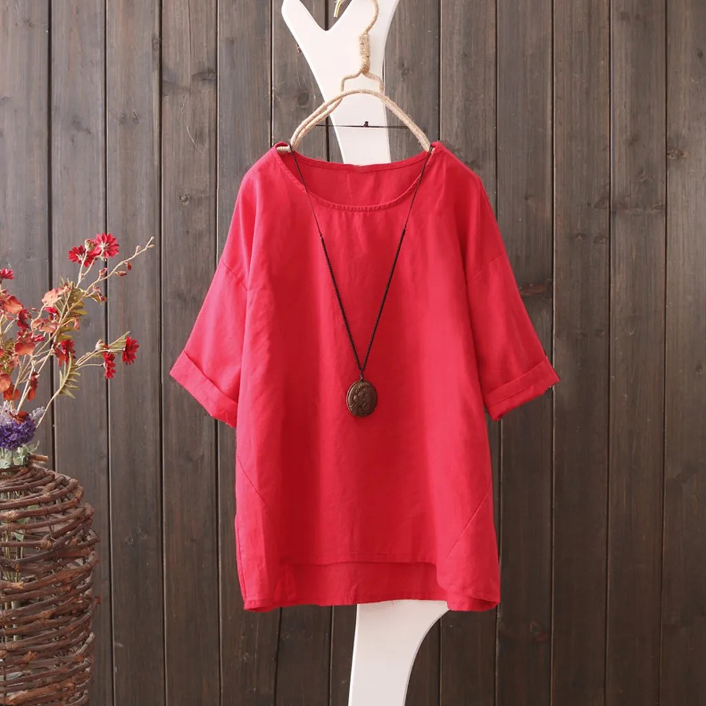 

YOUYEDIAN 2019 New Arrival Blouse Women Casual Plus Size Cotton Linen Tops Shirt Vintage Solid Loose Blouse chemisier femme
