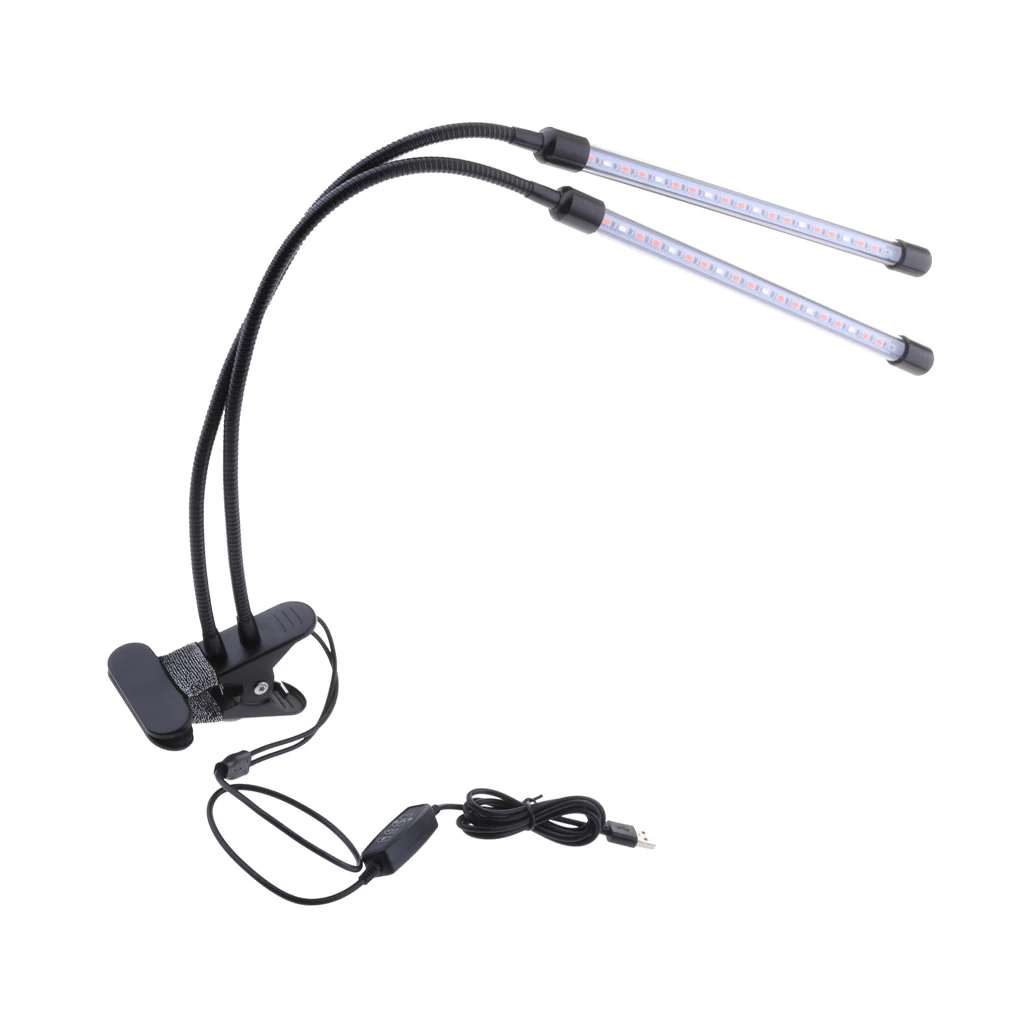 3/6/12h Timing LED Plant Grow Light Hydroponics 20W Dual Head Flower Lamp Tubes Lights USB