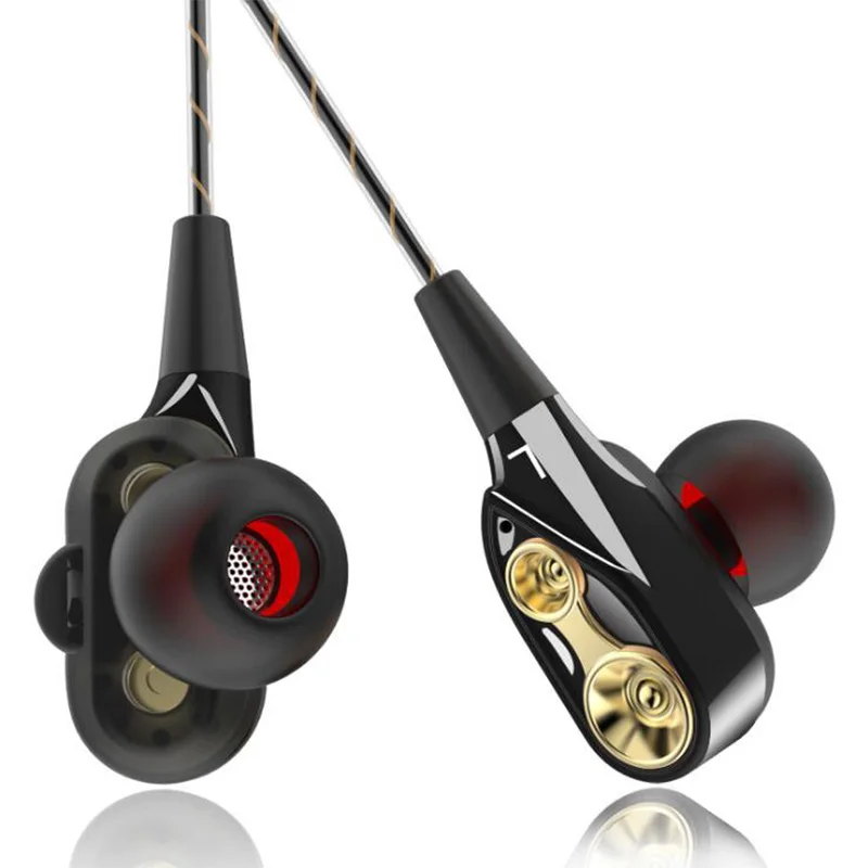 

Double Unit Drive In Ear Earphone Sport Running Earbuds Wired Subwoofer HIFI Earphone with Microphone for Smart Phone