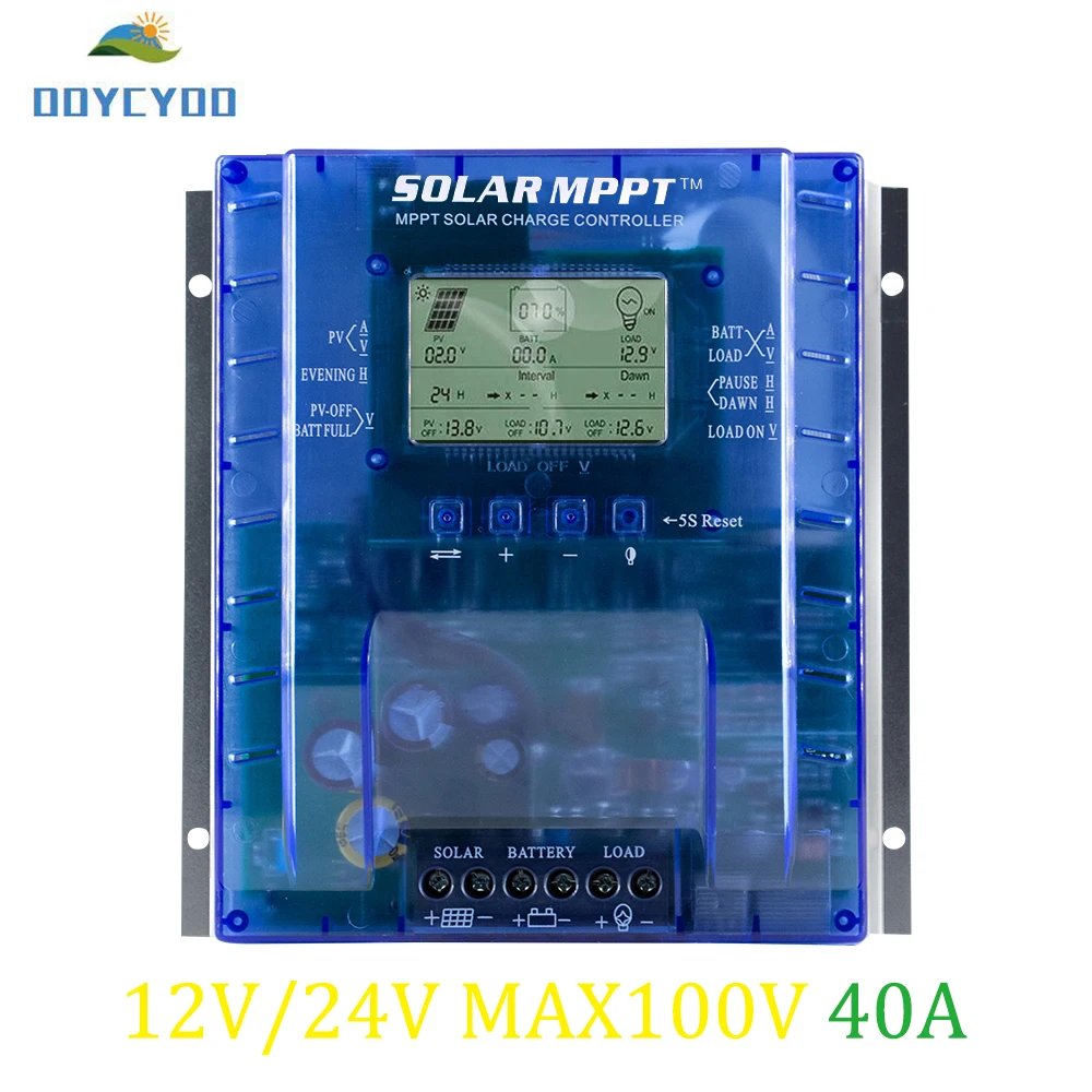 

OOYCYOO MPPT Charge Controller 40 amp, 12V/24V Auto,Max 100V Input Solar Regulator,with LCD Display for Lead-Acid