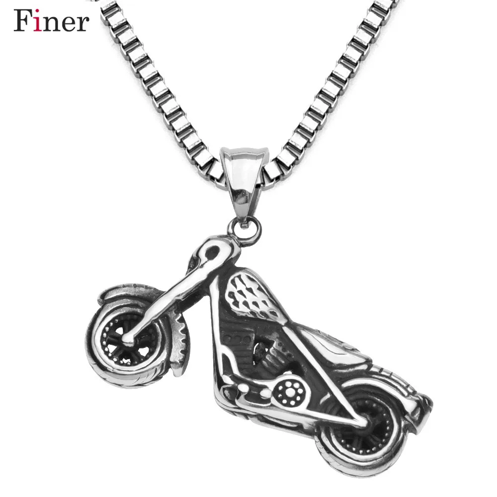 

Punk 316L Stainless Steel Motorbike Pendants Necklaces For Men Viking Fashion Link Chain Vintage Style Gift Rock Jewelry Collier