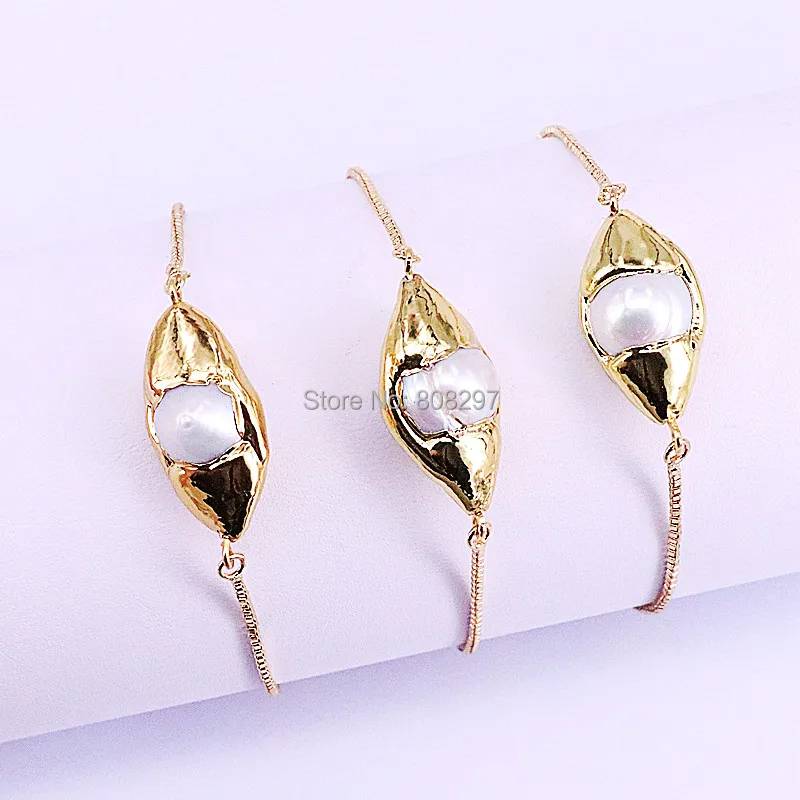 

10Pcs New Arrival Fashion gold color Natural pearl Connectors Bracelets Adjustable Jewelry