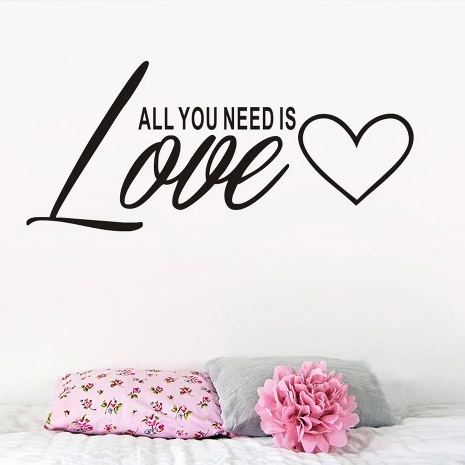 All You Need Is Love Wall Decals Sweet Quotes Decorative Sticker Bedroom Wall Arts Classical Black Removable Vinyl Stickers