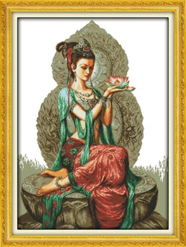 

Dunhuang lotus female, counted printed on fabric DMC 14CT 11CT Cross Stitch kits,embroidery needlework Sets, Home Decor