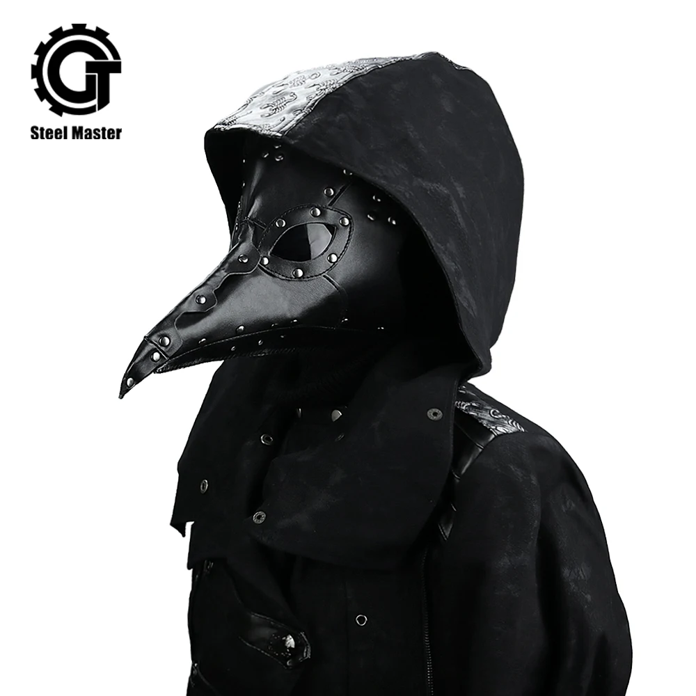 Steampunk Men Faux Leather Full Face Masks Doctor Bird Long Beak Masks