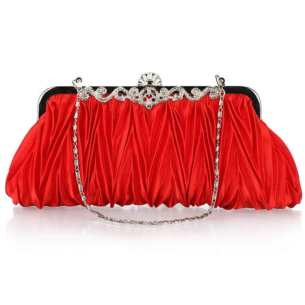 

New Women Shoulder Fold Evening Bag Tote Handbag Purse Satin Wedding Proms Party WF 668