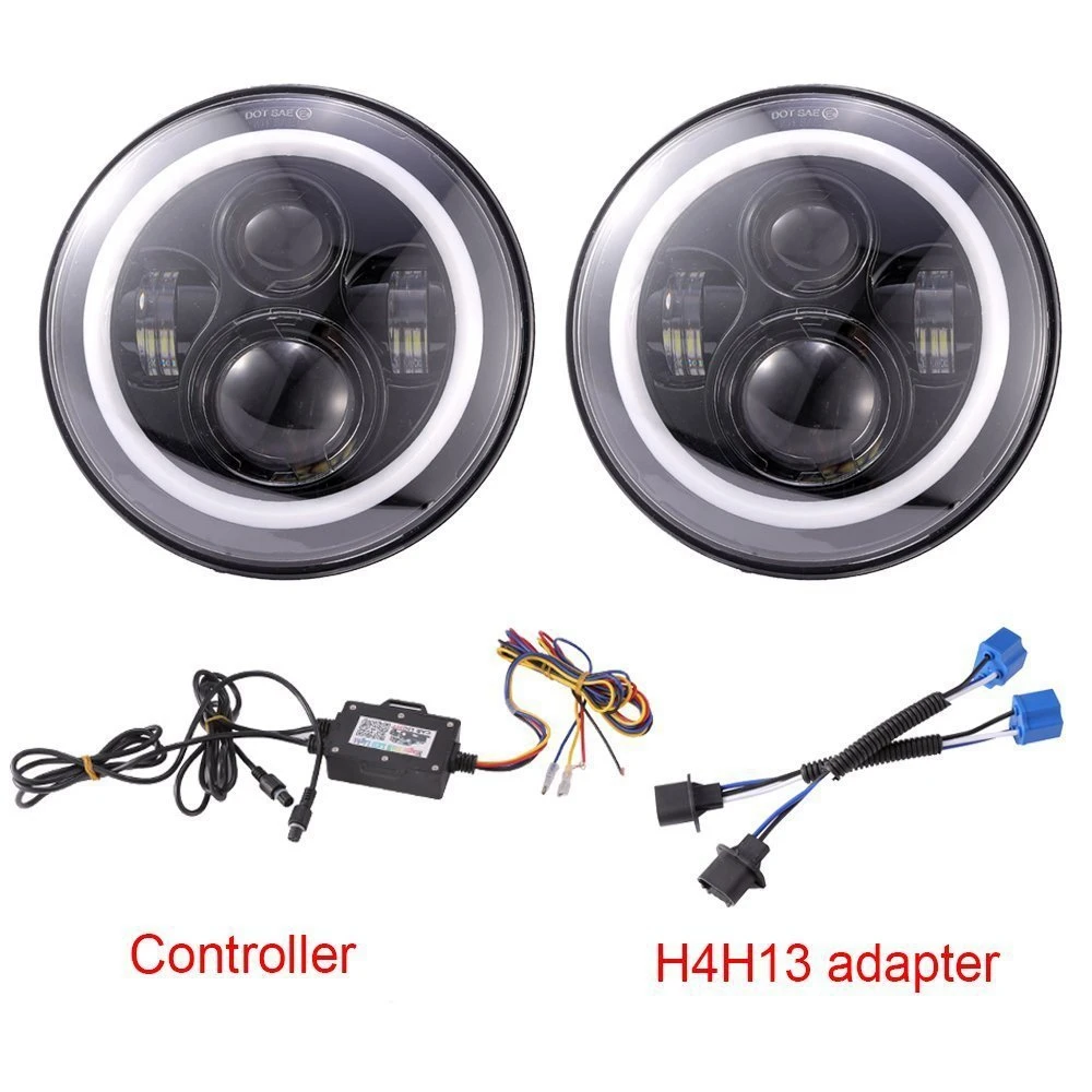 TNOOG 7 дюймов светодиодный фар RGB Halo Кольцо Ангельские глазки и янтарный поворота с