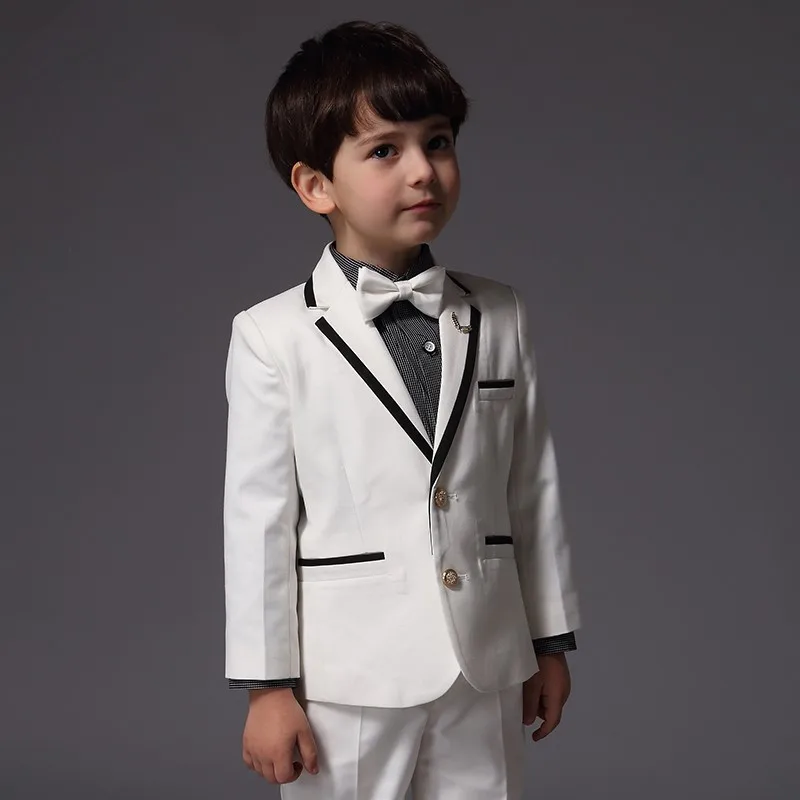 Новинка года, свадебные костюмы для детей, белые смокинги для мальчиков, костюмы для мальчиков на заказ Детский Костюм приталенный пиджак на двух пуговицах+ штаны - Цвет: Белый