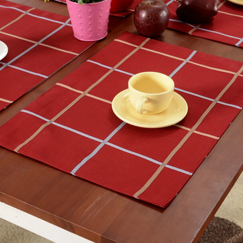 Red Plaid Christmas Table Cloth Placemats European Party Art Decor