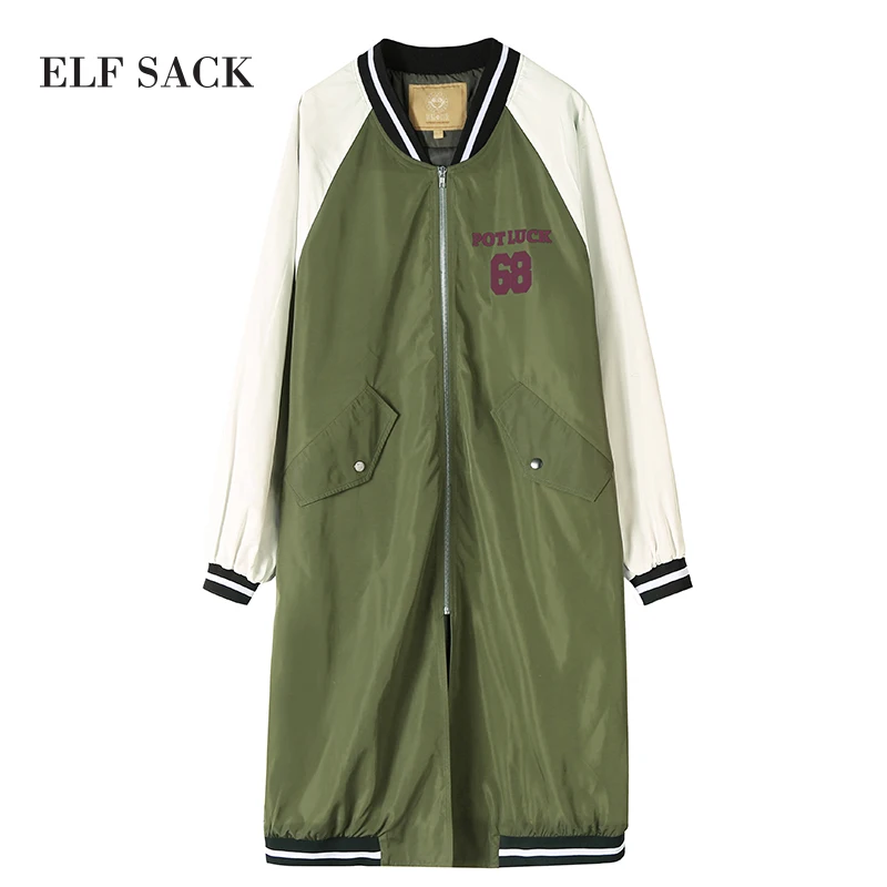 ELFSACK с принтом в виде цифр, Harajuku, женские бейсбольные Длинные куртки, женская верхняя одежда, свободные, негабаритные, прямые, на молнии, стиль летного костюма