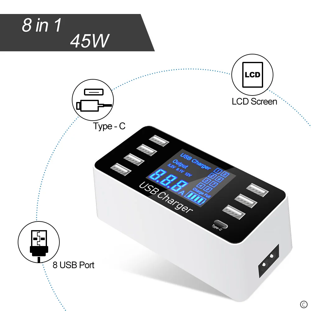 SCOMAS Quick Charge 3,0 usb type C зарядное устройство со светодиодным дисплеем Быстрая зарядная станция для телефона планшета USB зарядное устройство адаптер для iPhone samsung