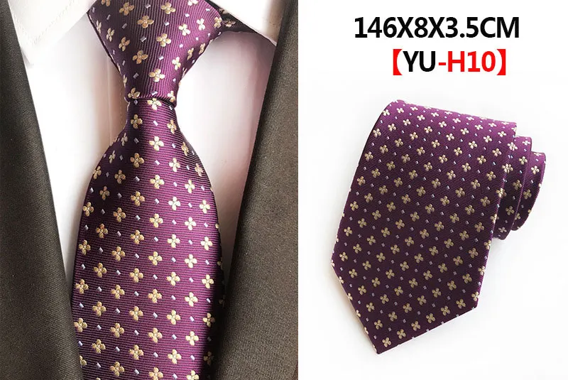 Модный жаккардовый Шелковый галстук, Классический Полосатый клетчатый галстук для мужчин, галстук для свадьбы, вечеринки, бизнеса, 8 см, галстук для шеи, красный, желтый, черный, официальные Галстуки - Цвет: H10