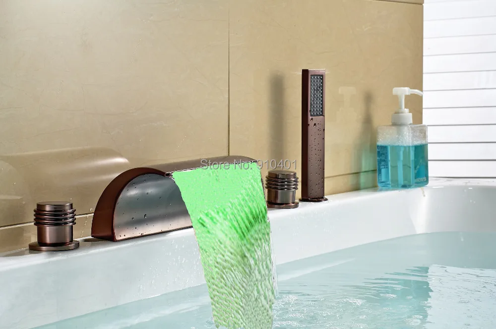 

Wholesale And Retail Promotion NEW LED Color Changing Oil Rubbed Bronze Waterfall Bathroom Tub Faucet Mixer Tap