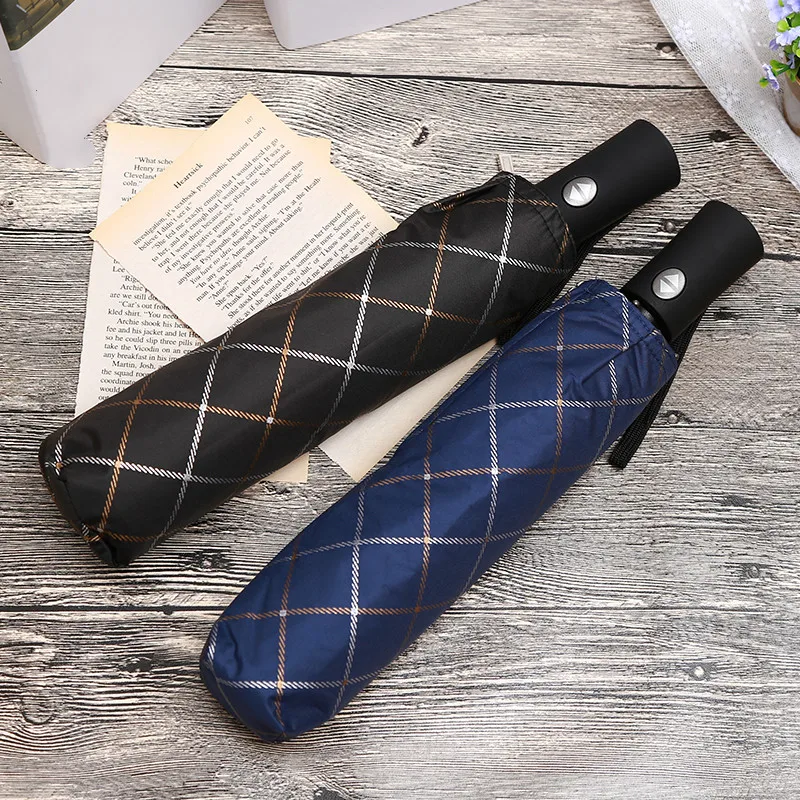 

Business Automatic Travel Umbrella Plaid Design Male Umbrella Windproof Waterproof Anti UV Womens Umbrella Parasol