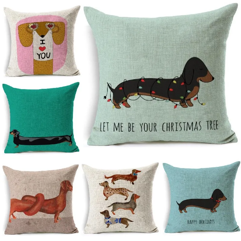 Dachshund Cushion Cover Dog Printing Linen Throw Pillows Car Sofa Pillow Cover Home Decorative Pillowcase decorativos cojines