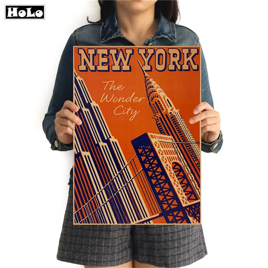 

City Travel New York Vintage poster art kraft paper Cafe bar poster Retro sketch art Poster decor painting 42x30cm GGB085