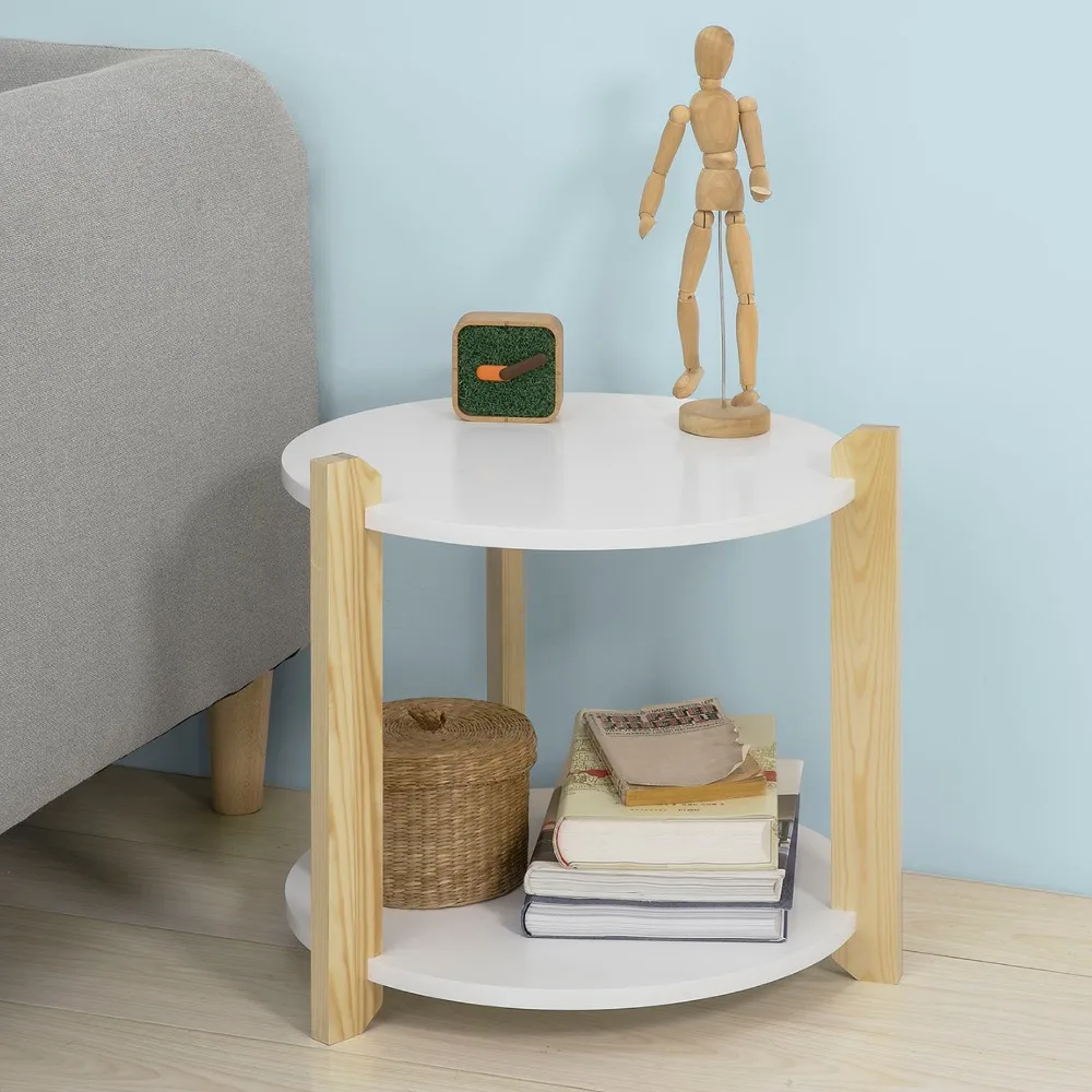 SoBuy FBT63-WN 2 Tiers Round Wooden Side Table End Table Tea Coffee Table